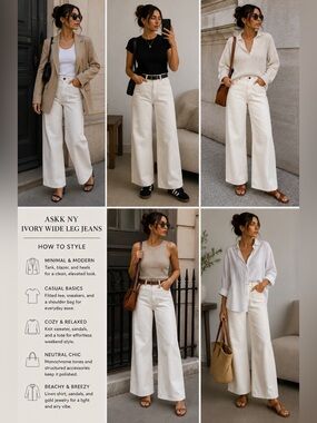 ASKK NY Ivory Wide Leg Jeans High Rise Made in USA Size 24